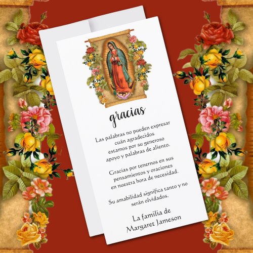 Guadalupe Virgin Mary Funeral Condolence Spanish Thank You Card