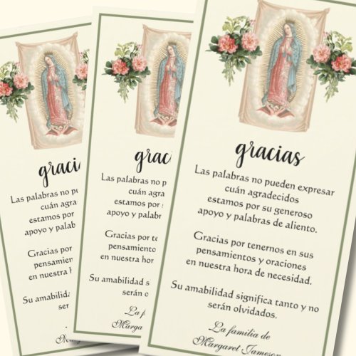 Guadalupe Virgin Mary Funeral Condolence Spanish Thank You Card