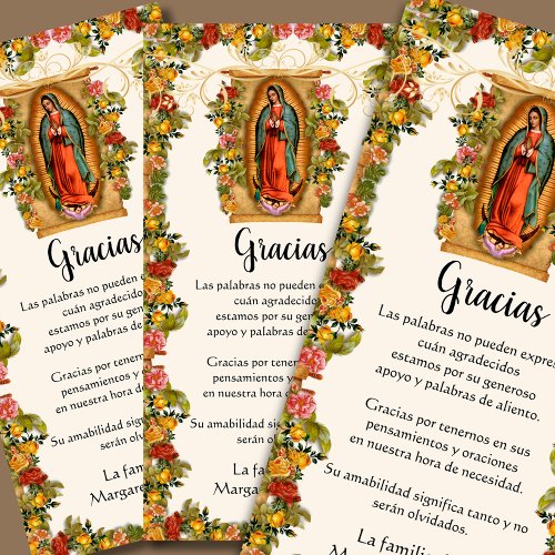 Guadalupe Virgin Mary Funeral Condolence Spanish Thank You Card