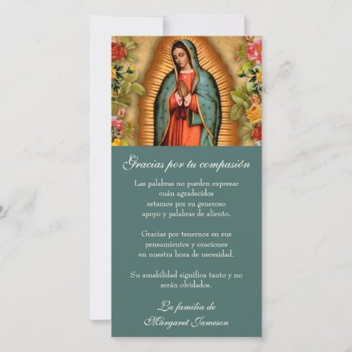 Guadalupe Virgin Mary Funeral Condolence Spanish Thank You Card Zazzle