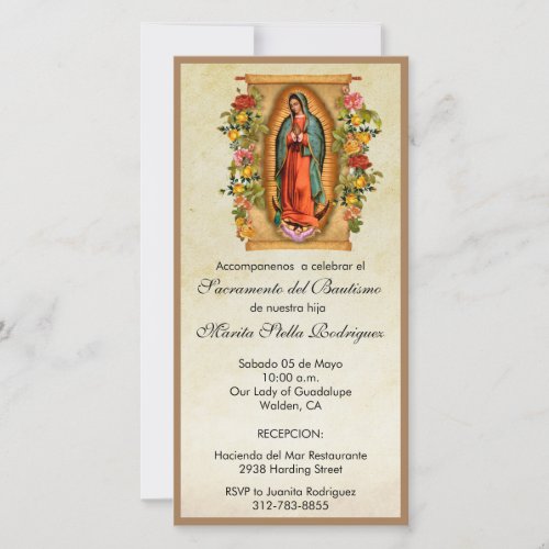 Guadalupe Virgin Mary Spanish Baptism Christening Thank You Card