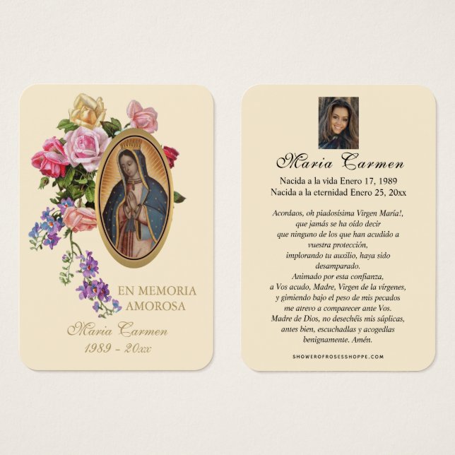 Guadalupe Virgin Mary Spanish Funeral Holy Prayer (Front & Back)
