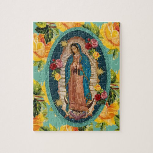 Guadalupe Virgin Mary Yellow Roses Religious Jigsaw Puzzle