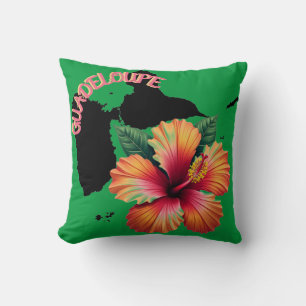 Guadeloupe Map & Hibiscus Pillow Cushion