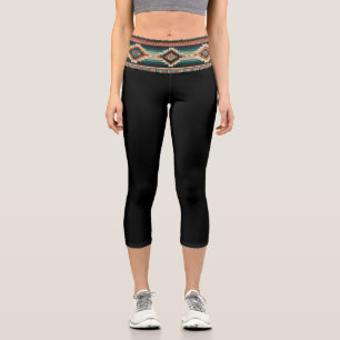 "GUAJILLO BAND/BLACK" HISPANIC-HERITAGE HIGH WAIST CAPRI LEGGINGS