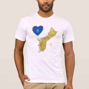Guam Flag Heart and Map T-Shirt