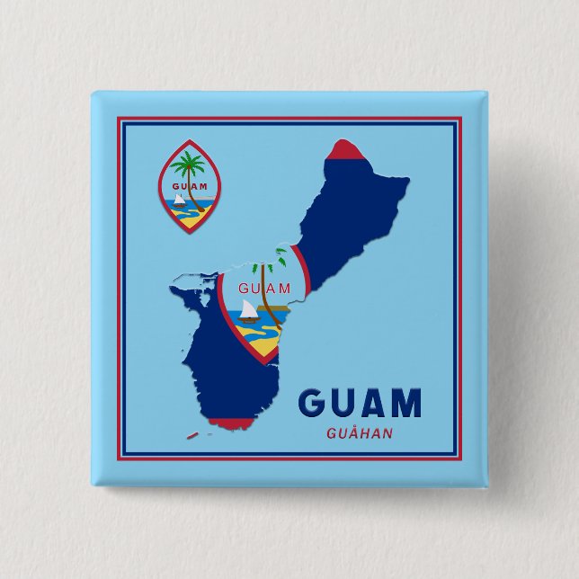 Guam Flag Map & Seal Button (Front)
