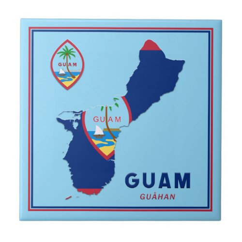 Guam Flag Map  Seal Ceramic Tile