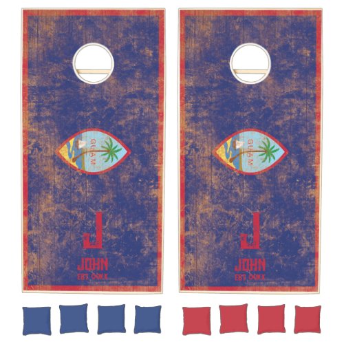 Guam Flag Personalized Name Monogram Wood Cornhole Set