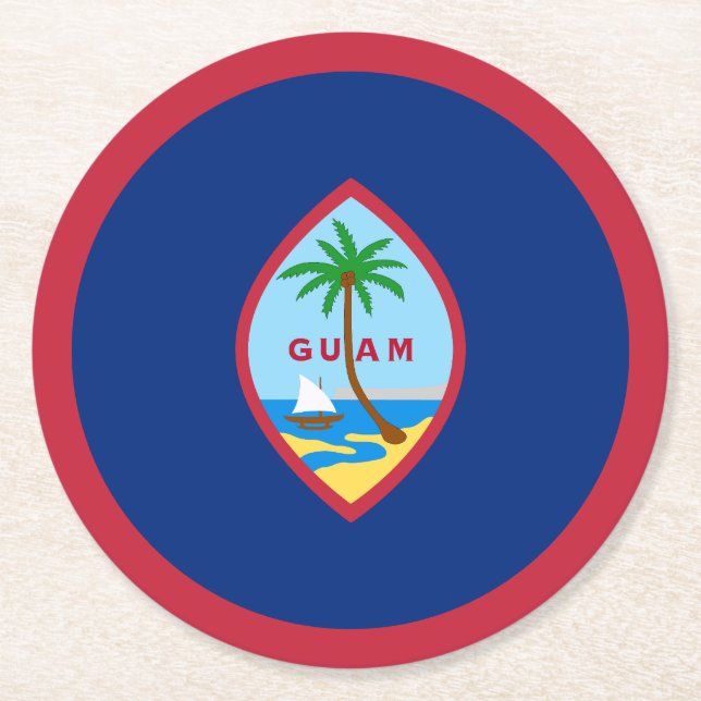 Guam Flag Round Paper Coaster (Front)