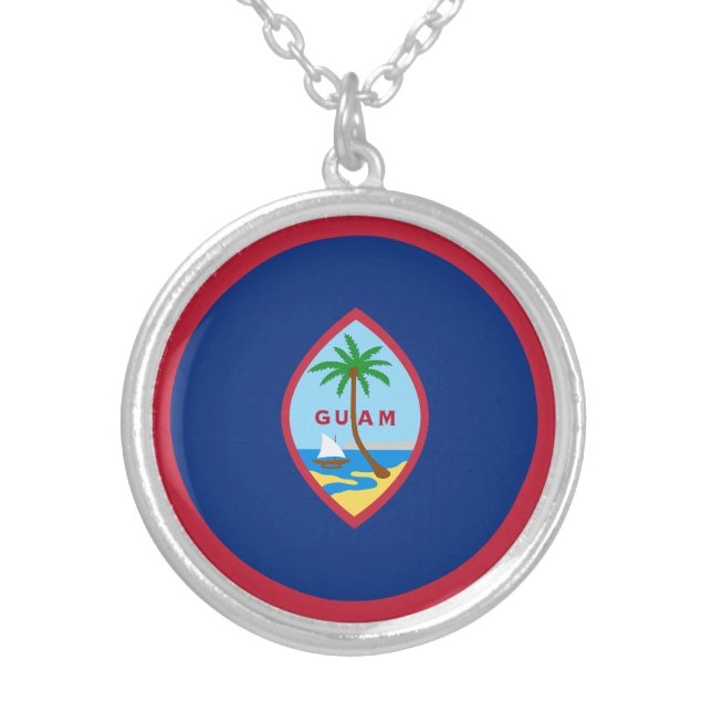 Guam Flag Silver Plated Necklace (Front)