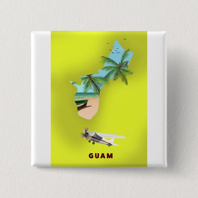 Guam illustrated map travel poster button (Front)