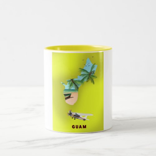 Guam illustrated map travel poster Two_Tone coffee mug