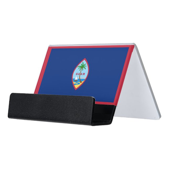 Guam State & Guamanian Flag / USA Desk Business Card Holder (Angled Front)
