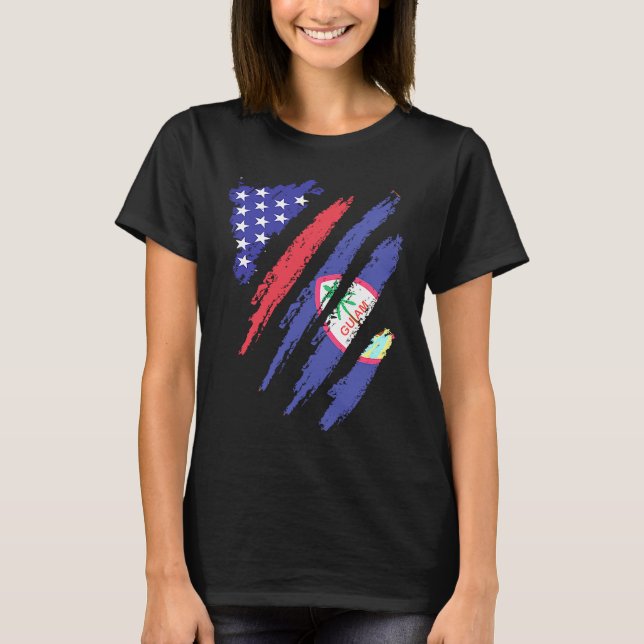 Guamanian American Patriot Grown Heart Flag Stripe T-Shirt (Front)