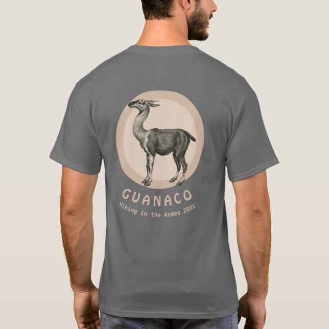 Guanaco Llama Hiking in the Andes Custom T-Shirt (Back)