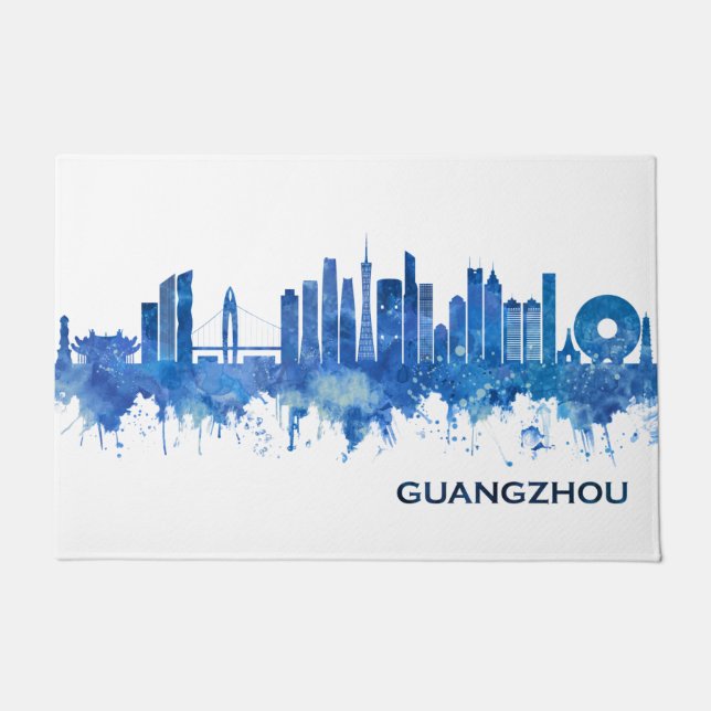 Guangzhou China Skyline Blue Doormat (Front)
