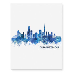 Guangzhou China Skyline Blue Temporary Tattoos