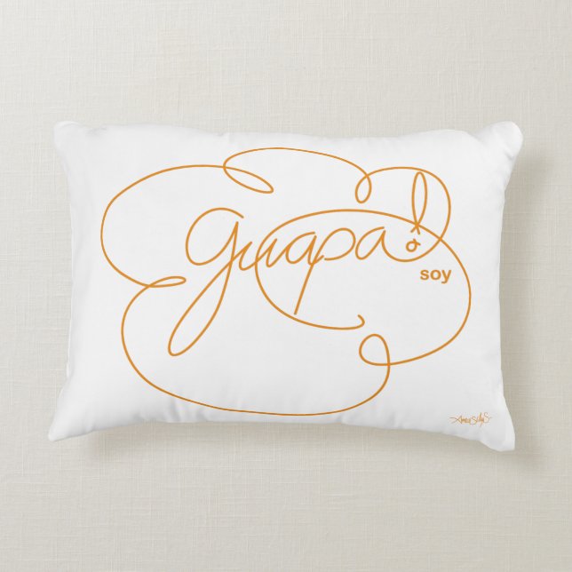 GUAPA soy - Bold CloudS Orange Script Accent Pillow (Back)