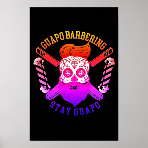 Guapo Barbering Black Gloss Poster W Rainbow