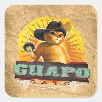Guapo Gato Square Sticker by pussinboots at Zazzle