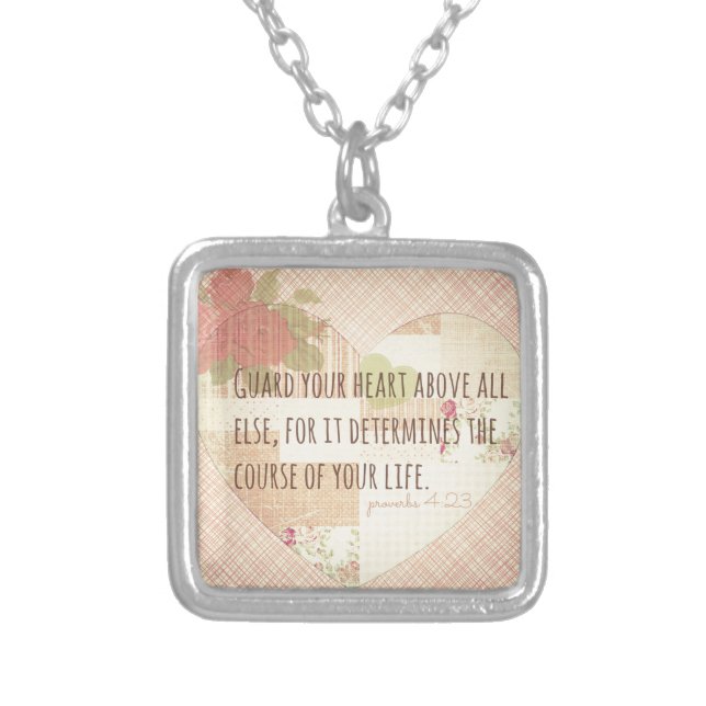 Guard Your Heart - Proverbs 4:23 Silver Plated Necklace (Front)