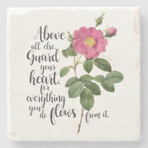 Guard your Heart - Vintage Rose, Proverbs 4:23 Stone Coaster