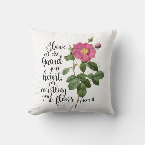 Guard your Heart _ Vintage Rose Proverbs 423 Throw Pillow