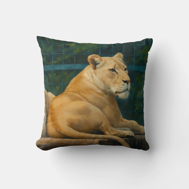 Guarded Rest – Lion Pair in Sanctuary Setting Throw Pillow (Front)