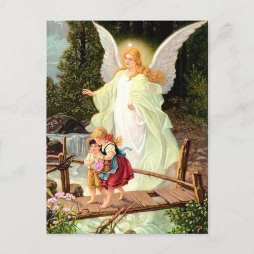 Guardian Angel and Children Vintage Painting Postcard