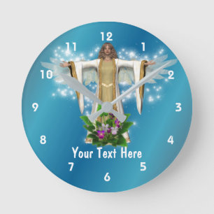 Guardian Angel And Flowers Personalized Round Clock