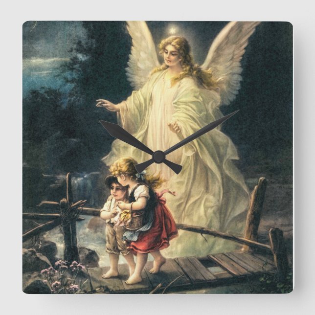 guardian angel and two children on the bridge square wall clock (Front)