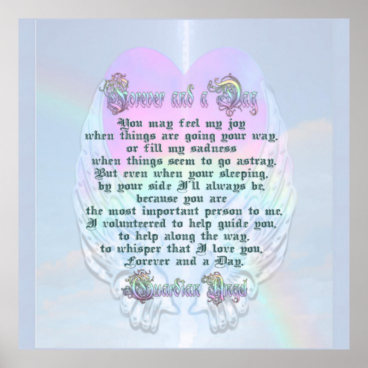 Guardian Angel Angel Wings and Heart Poem Poster | Zazzle