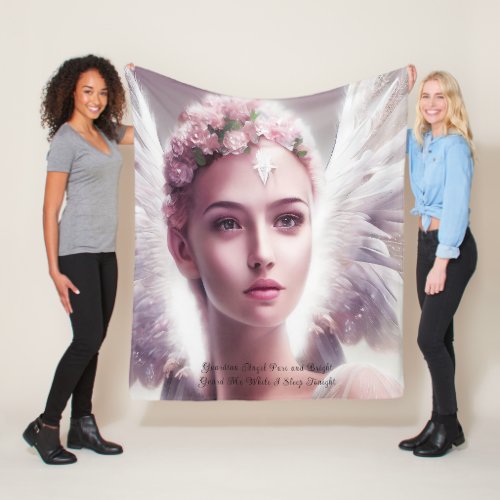 Guardian Angel Beautiful Wings Pink Flowers Fleece Blanket