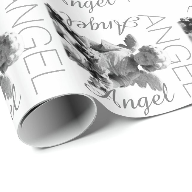 Guardian Angel black and white retro monogram Wrapping Paper (Roll Corner)