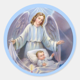 Guardian Angel boy baby candle heavens blue Classic Round Sticker