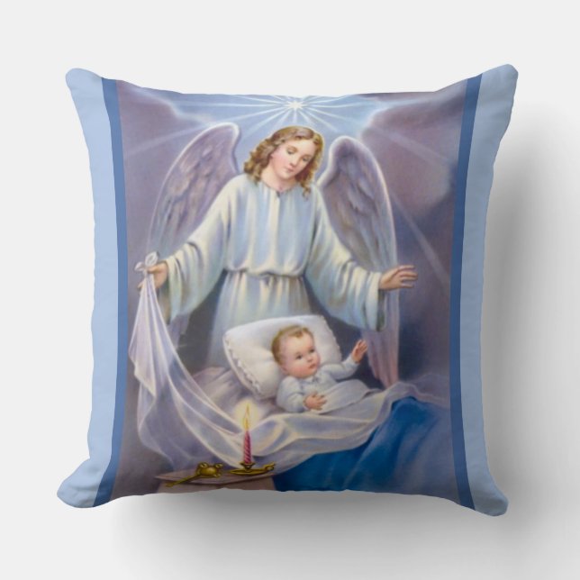 Guardian Angel boy baby candle heavens blue Throw Pillow (Front)