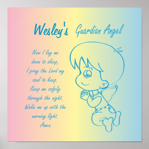 Guardian Angel Boy Evening Prayer Poster
