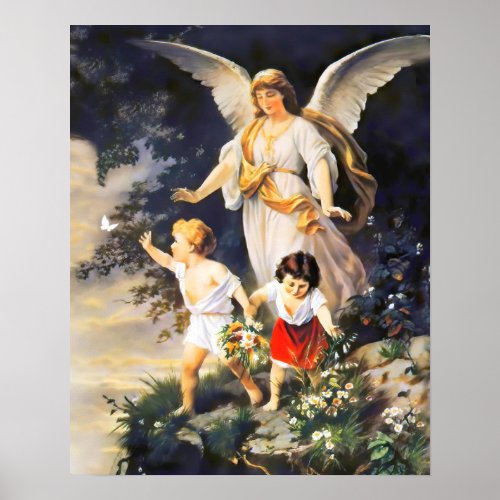 Guardian Angel by the Cliff by Bernhard Plockhorst Poster