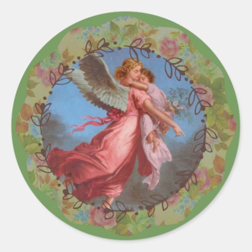 Guardian Angel carrying young child Classic Round Sticker