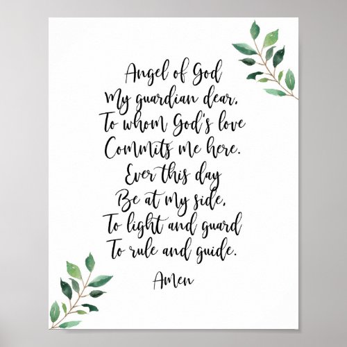 Guardian Angel Catholic Prayer Print Calligraphy