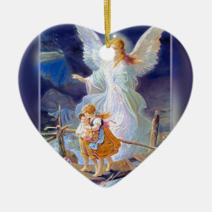 Guardian Angel, Children and Bridge Ceramic Ornament