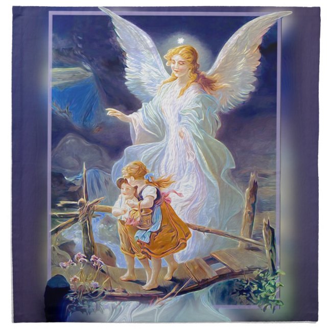Guardian Angel, Children and Bridge Cloth Napkin (Front)