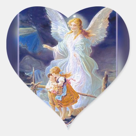 Guardian Angel, Children And Bridge Heart Sticker