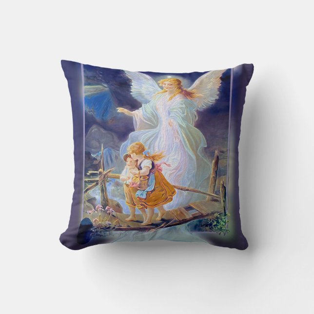 Guardian Angel, Children and Bridge Throw Pillow (Front)