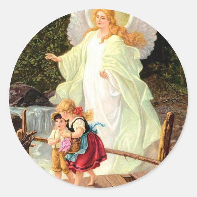 Guardian Angel Children Bridge Classic Lindberg  Round Sticker (Front)