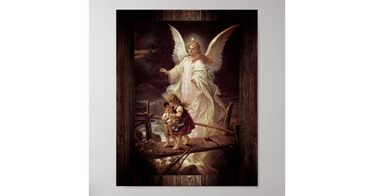 Guardian Angel With Children On Bridge Picture POSTER Print A3 Image Painting Catholic Religious Christian Holy Wall Art For Kids Children Home Decor Room