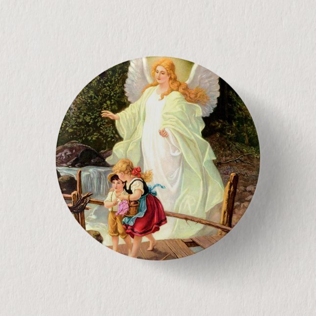Guardian Angel Children over Bridge Lindberg  Button (Front)