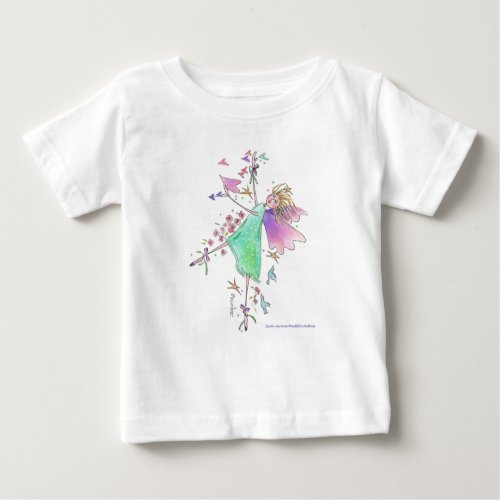 Guardian Angel Dances with Hearts and Flowers Baby T_Shirt