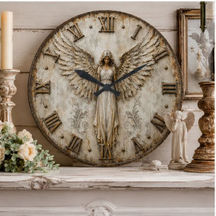 Guardian Angel Farmhouse Christian Home Art Large Clock